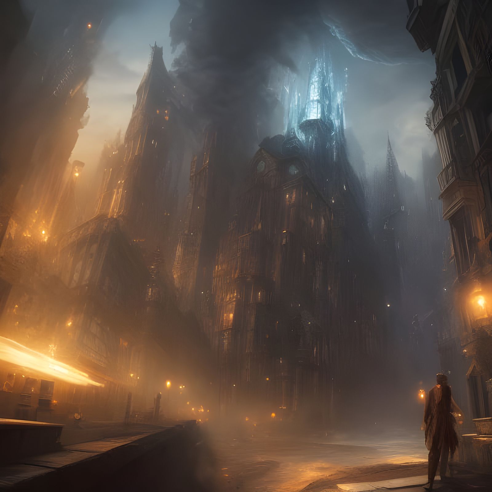 Steampunk Lizard Magi in Hyper-Realistic Cityscape