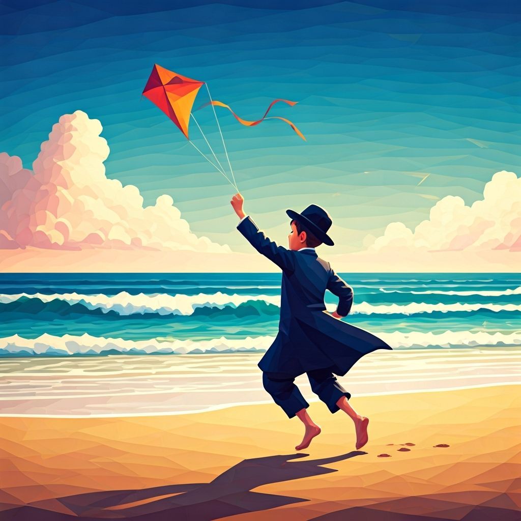 Radiant Hasidic Boy with Kite in Low Poly Style