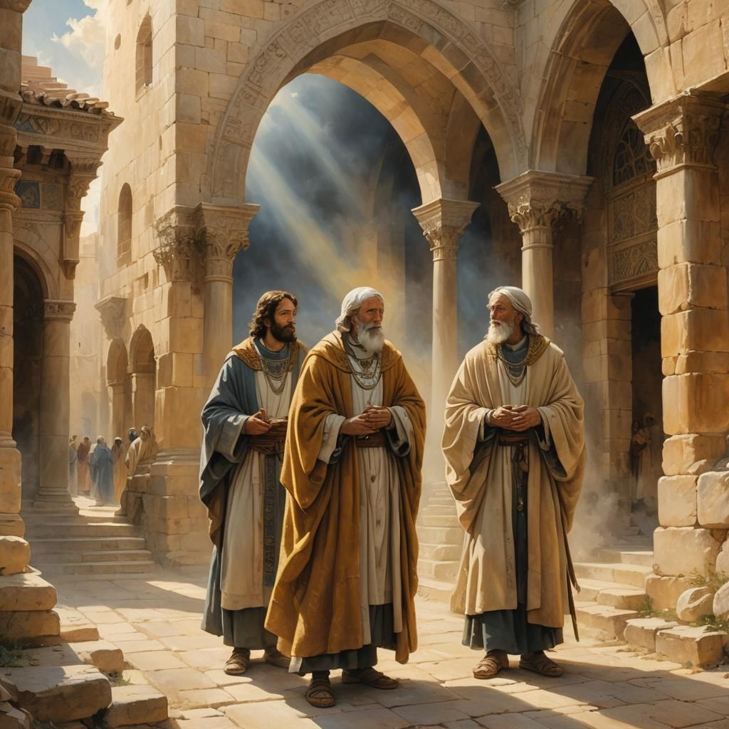Biblical Figures in Jerusalem with Divine Light