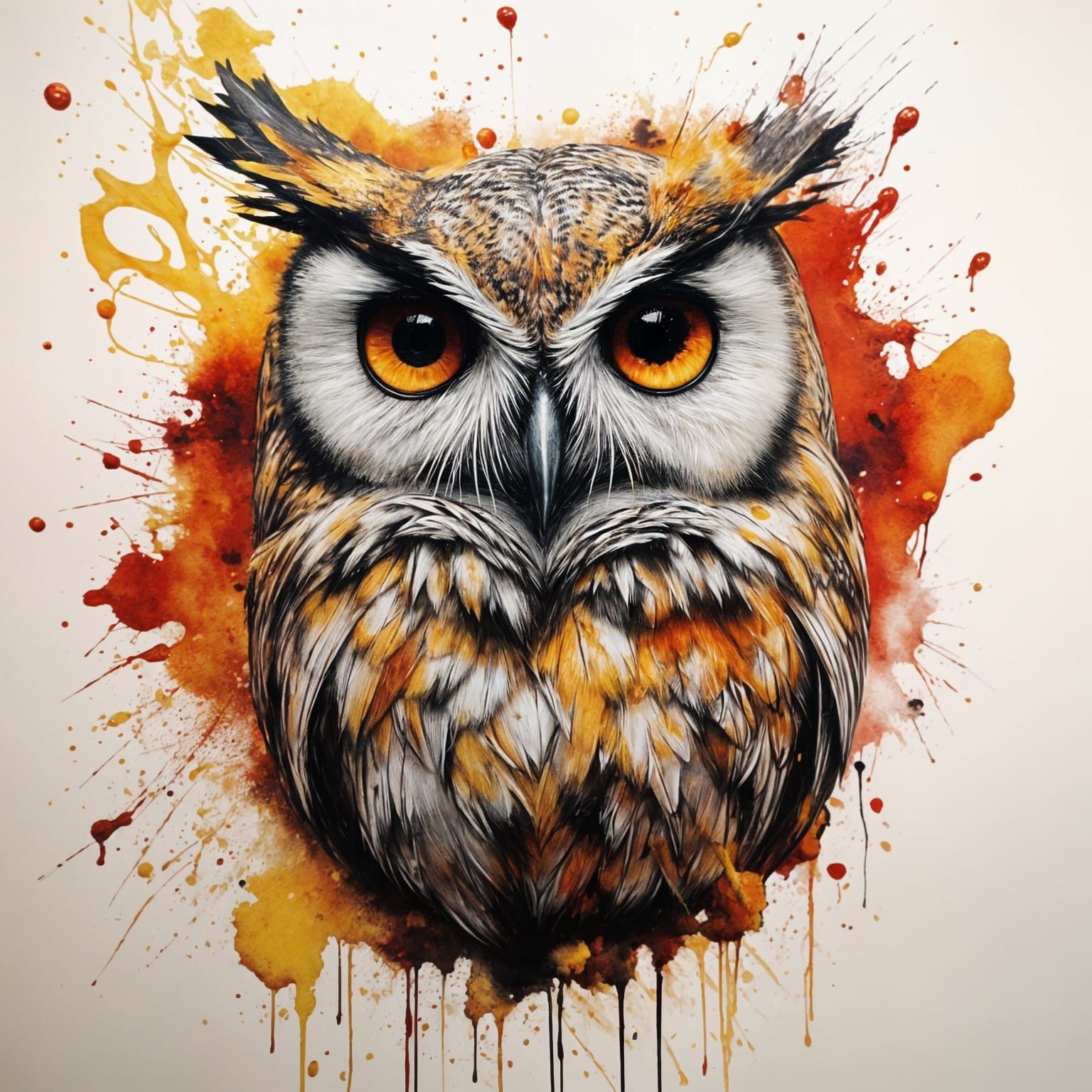 Ink Splatter Owl in Massurealism Style