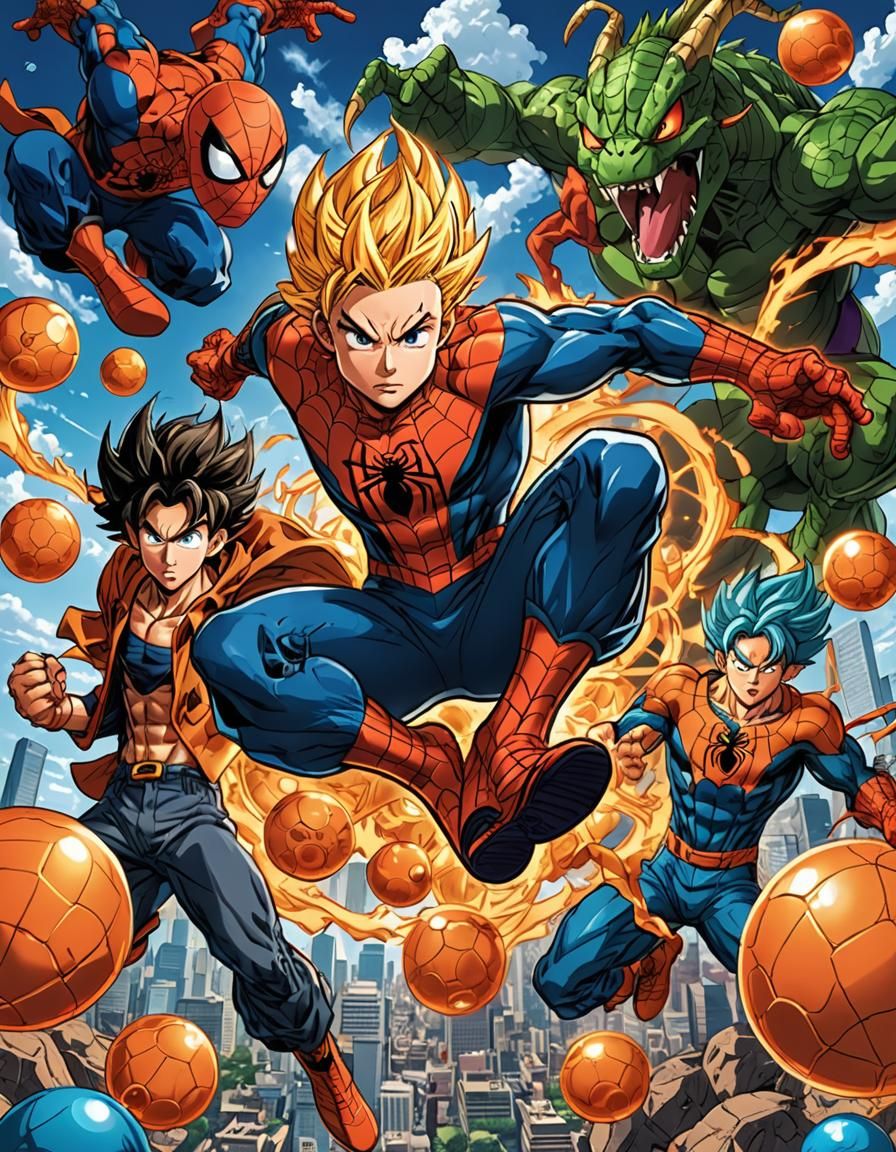 Spider-Man and Goku in Toei Anime Style