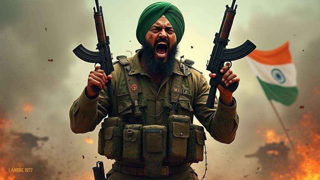 Fierce Sikh Soldier Movie Poster in Gritty Style
