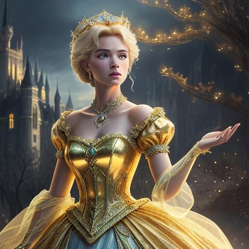 Cinderella in Glass Dress: Detailed Digital Painting