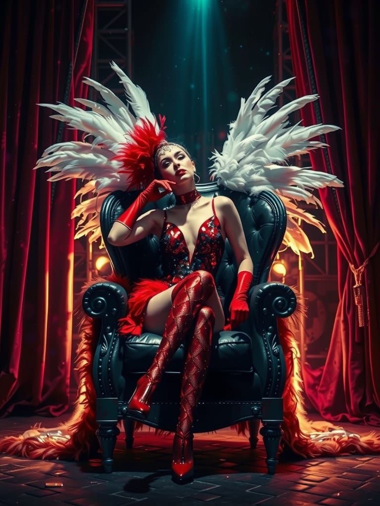Glamorous Cabaret Showgirl in Feathered Costume