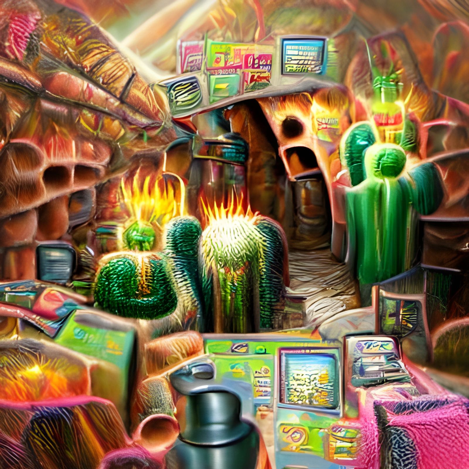 Cactus Catacombs Dungeon in Hyperrealistic Pixel Art