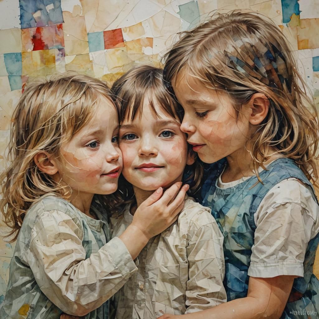 Children's Love and Joy: An Impasto Painting