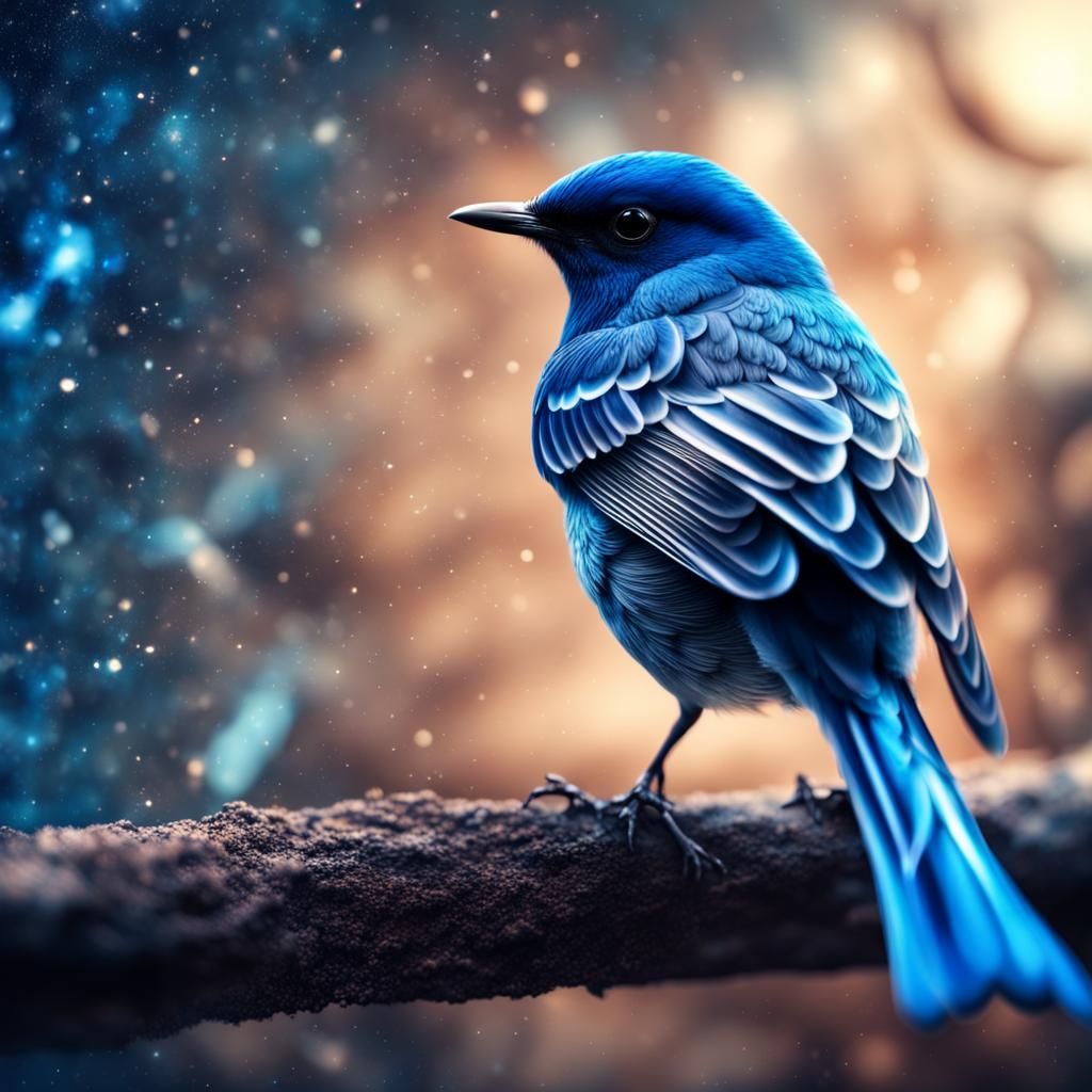 Stunning Blue Bird Against Galaxy Background