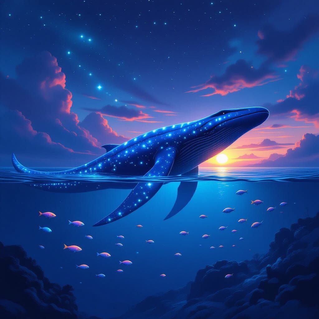 Bioluminescent Plesiosaur in Alien Ocean, Inspired Concept A...
