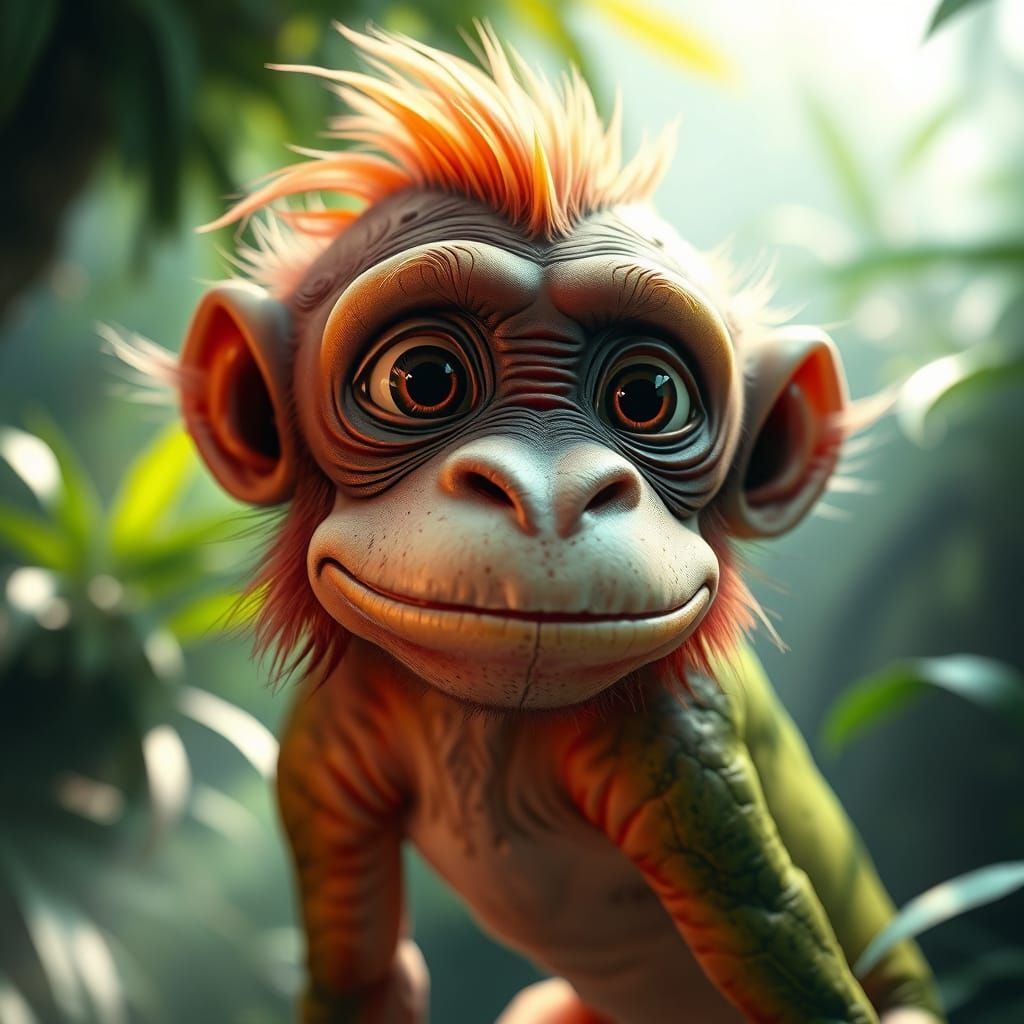 Monkey Frog Hybrid in Hyper-Realistic Jungle Scene