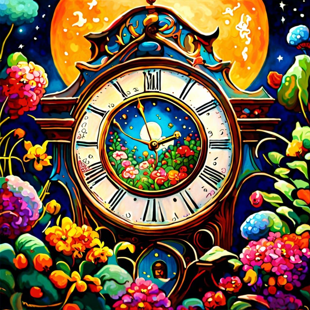 Moonlit Garden Clock in Ethereal Fantasy Style