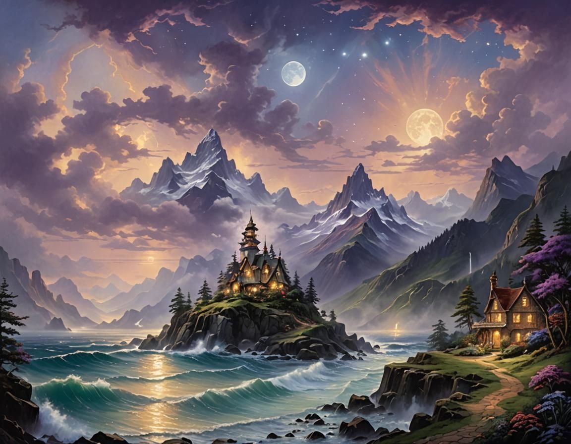 Ethereal Fantasy Seascape with Dancing Seaweed