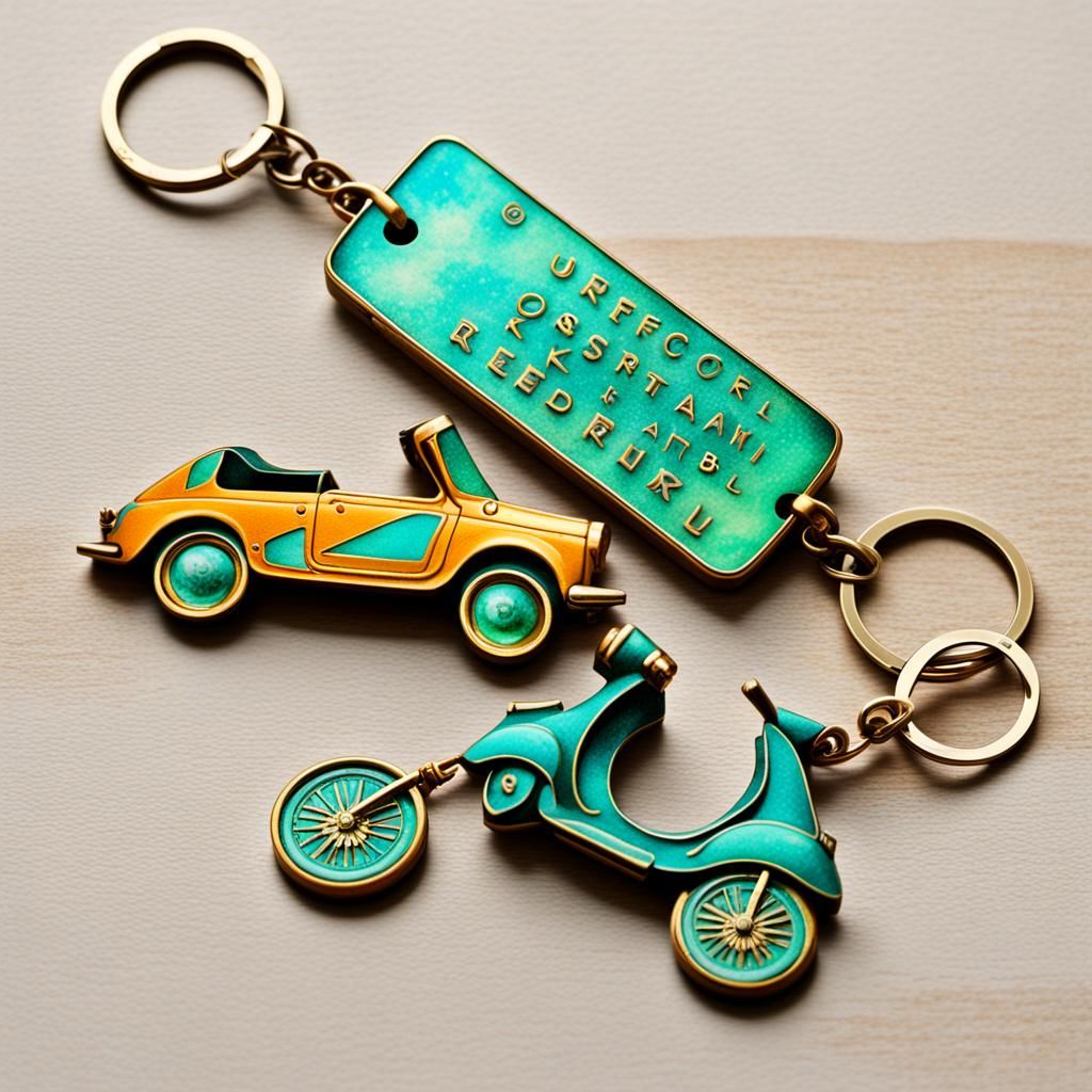 Kaleidoscopic Vespa Keyring in Verdigris Style