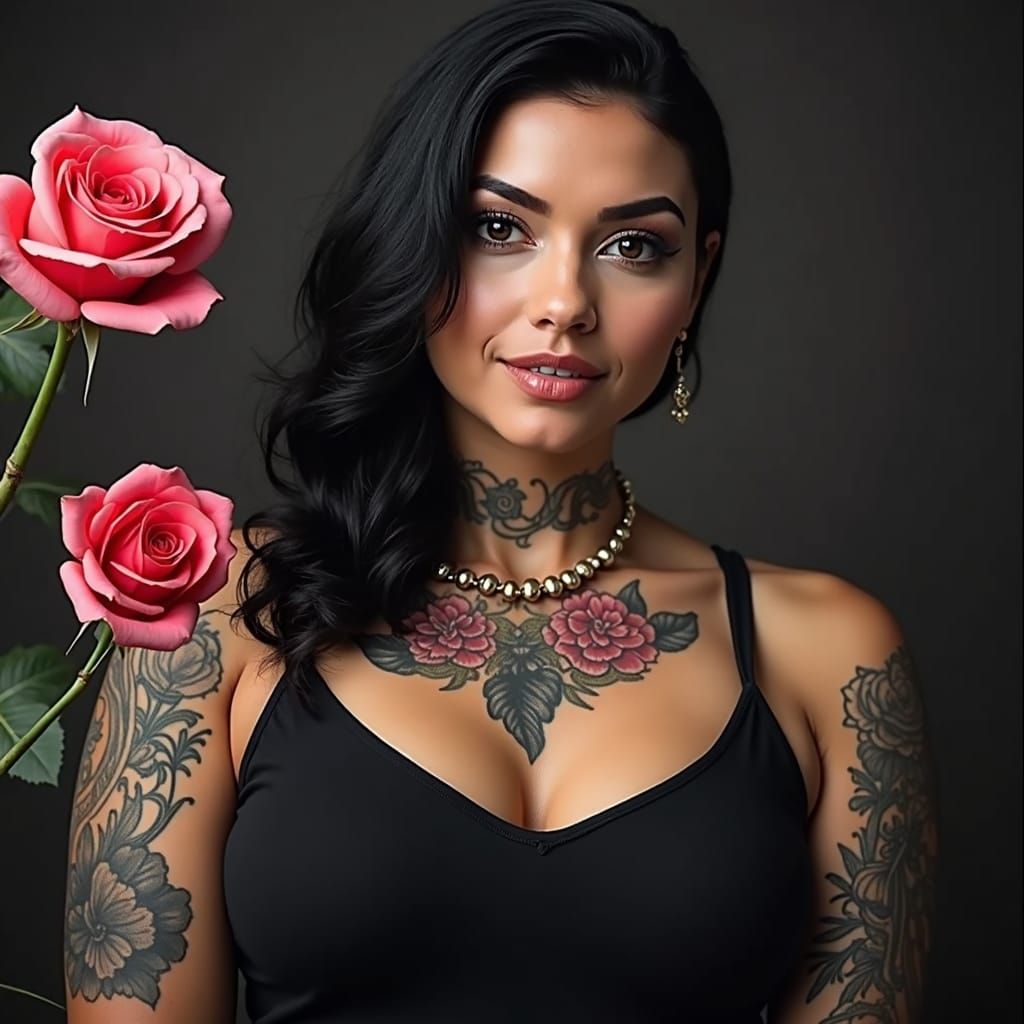 Portrait of Woman with Rose Tattoo