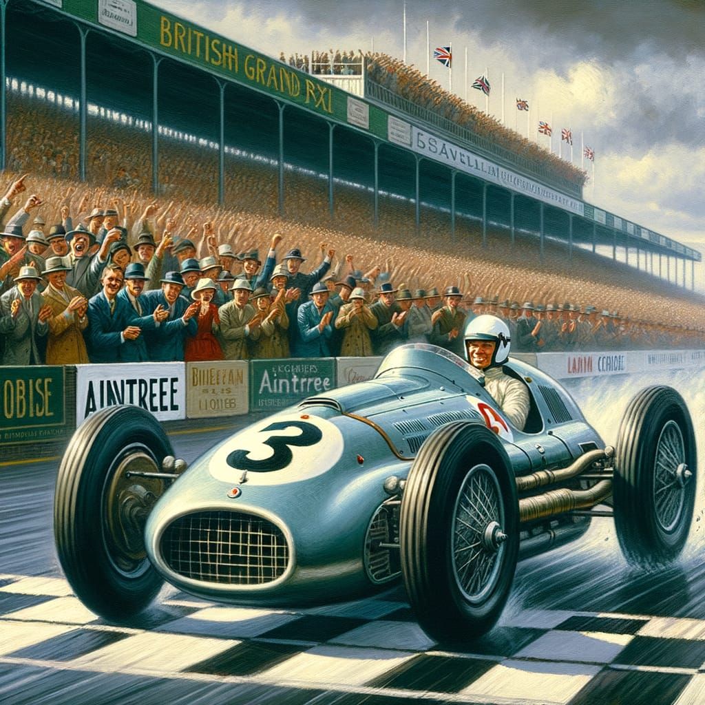 Romantic Oil Painting of 1957 Vanwall at Aintree
