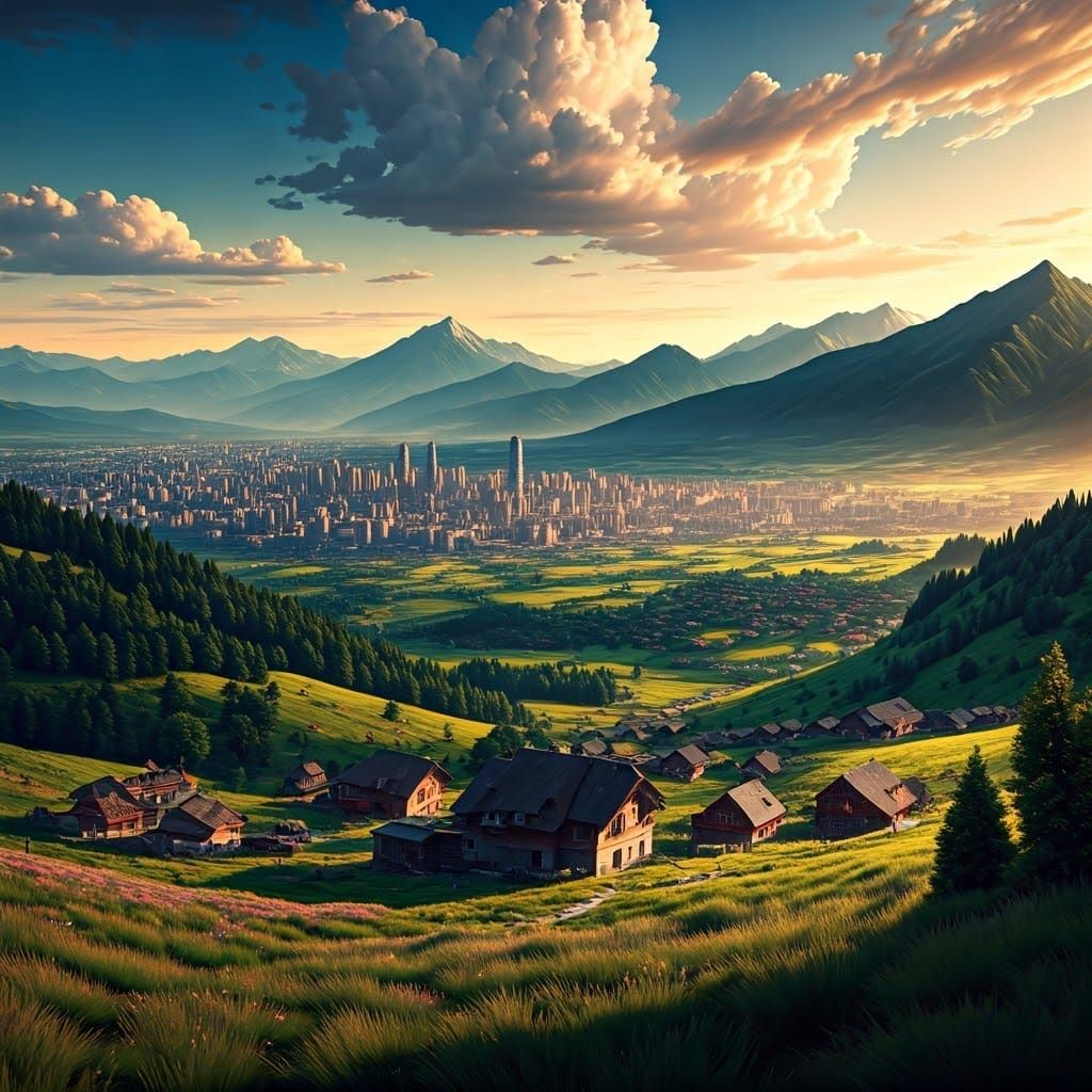 Colorful 3D Diorama of a Thriving Small Town