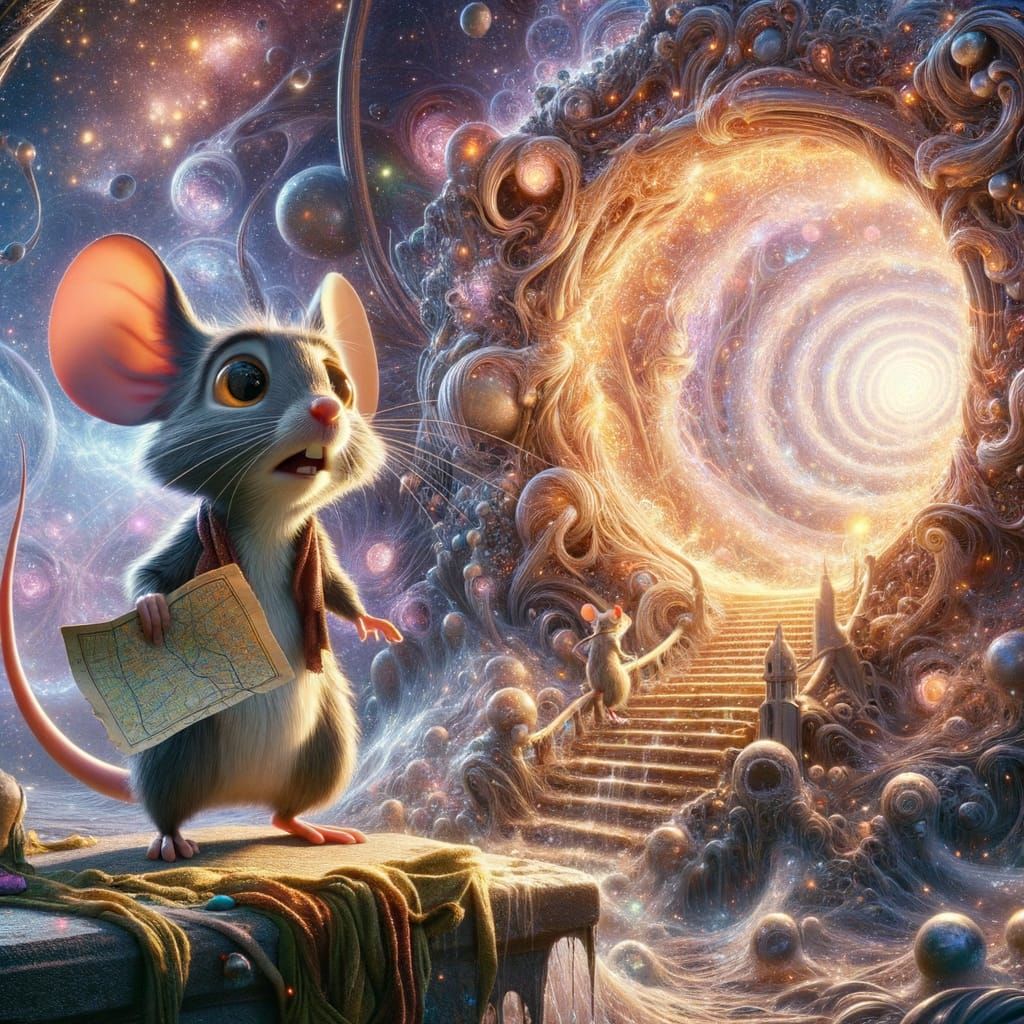 Cartoon Mouse at Dimensional Portal in CGI Style