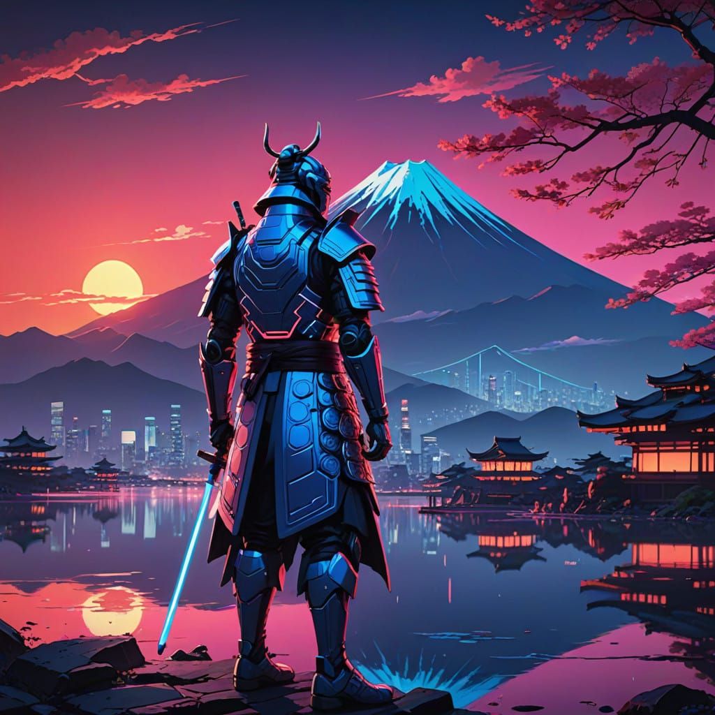Neon Samurai by Lake Fuji in Cyberpunk Style