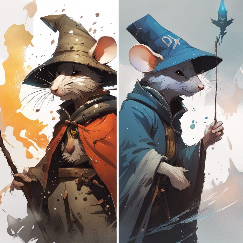 Manga Wizard Mouse with Oil Splash Effects