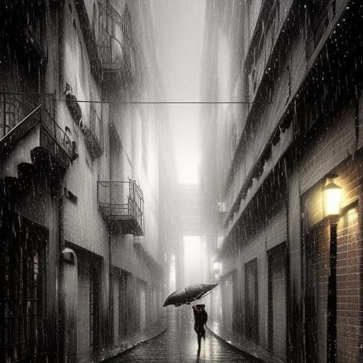 Noir Rainy Alleyway: Cinematic Digital Matte Painting