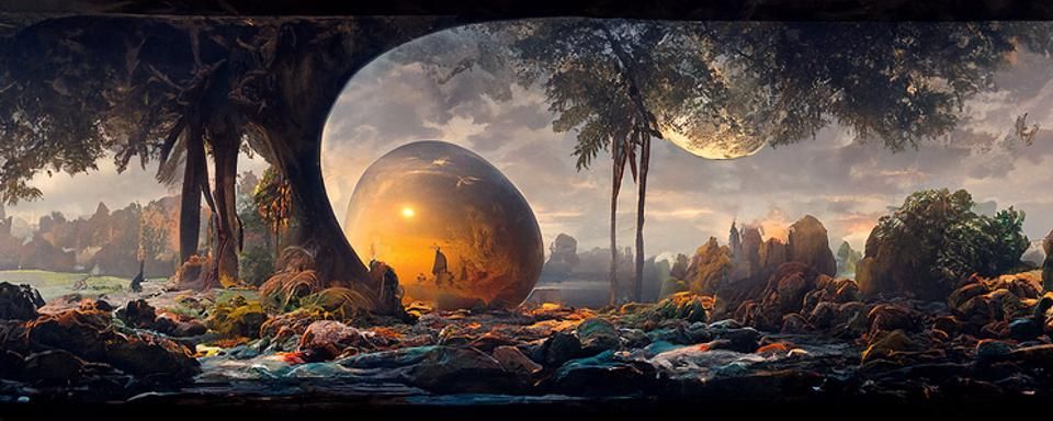 Alien Tropical Island with Glowing Flora, Sci-Fi Art