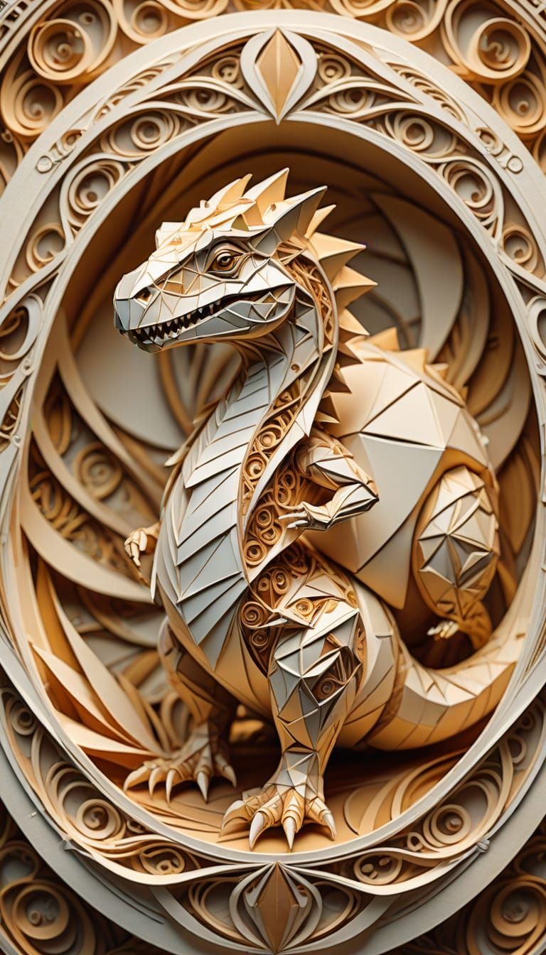 Art Nouveau Origami Dinosaur in Orb