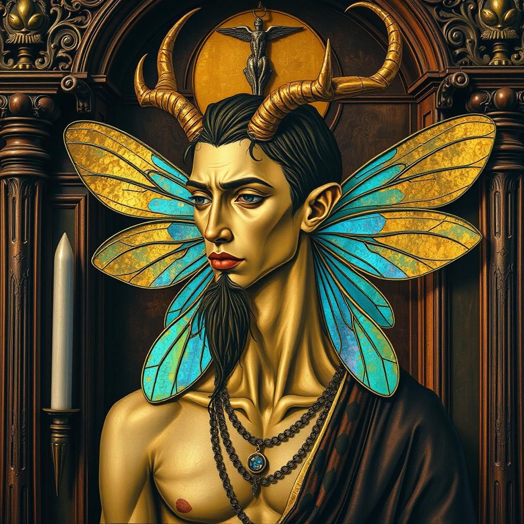 Autumn antlered god dragon fly winged fairy  altar piece by ...