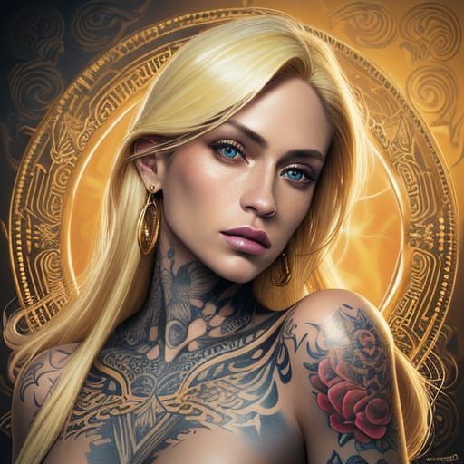 Tattooed Lady Portrait in Vibrant Oil Painting Style