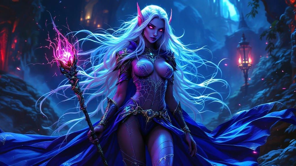 Ethereal Dark Elf Warrior in Violet Leather Armor