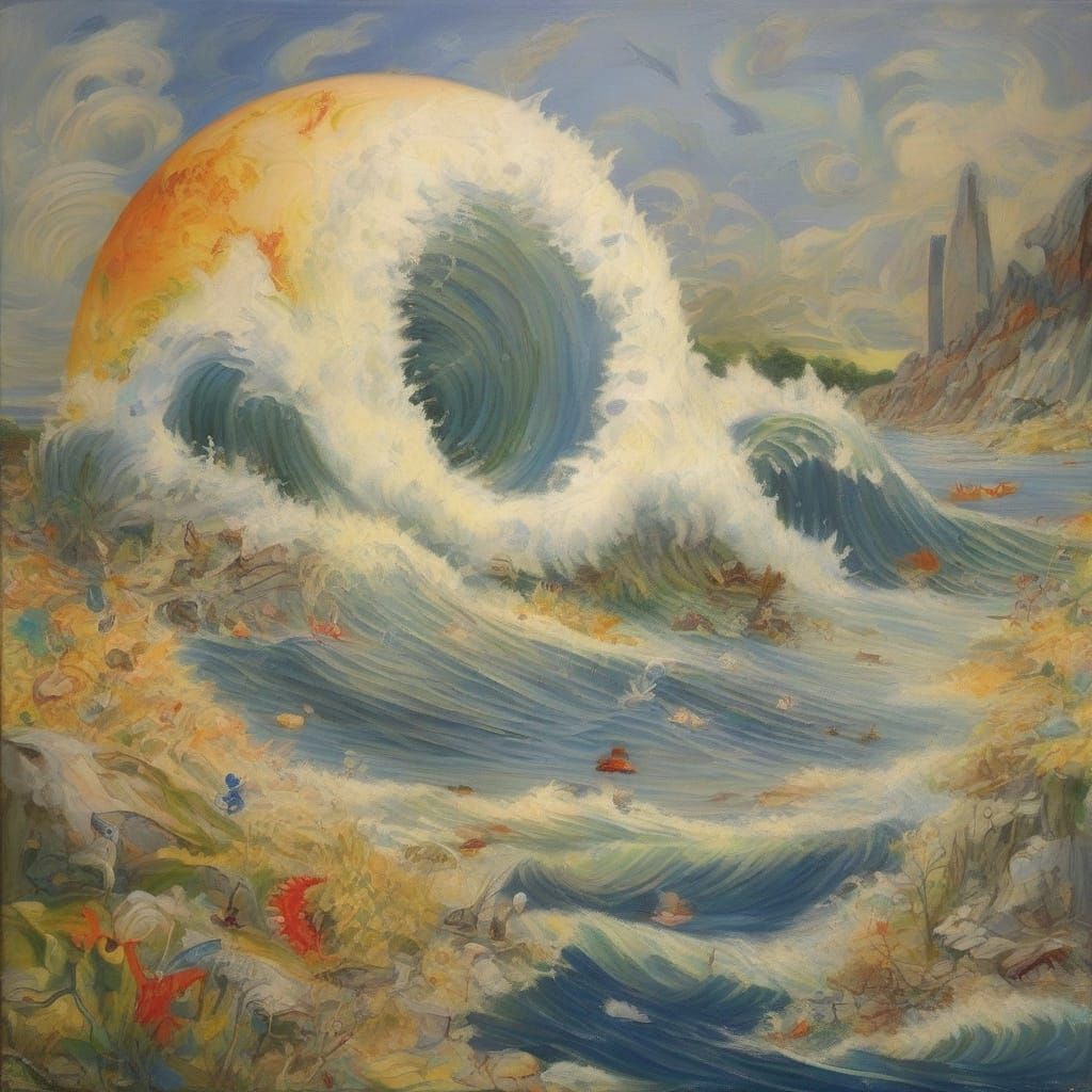 Sunlight in Storm: Abstract Waves Oil Painting