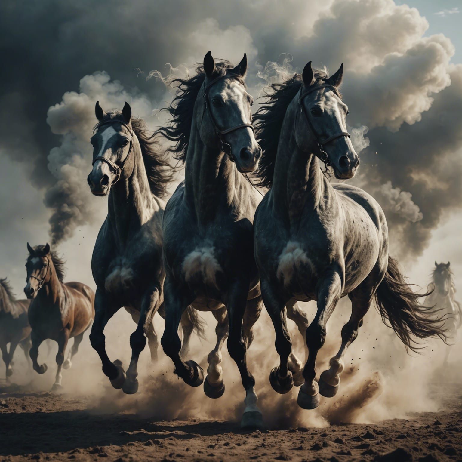 Epic Galloping Smoke Horses: Digital Matte Painting