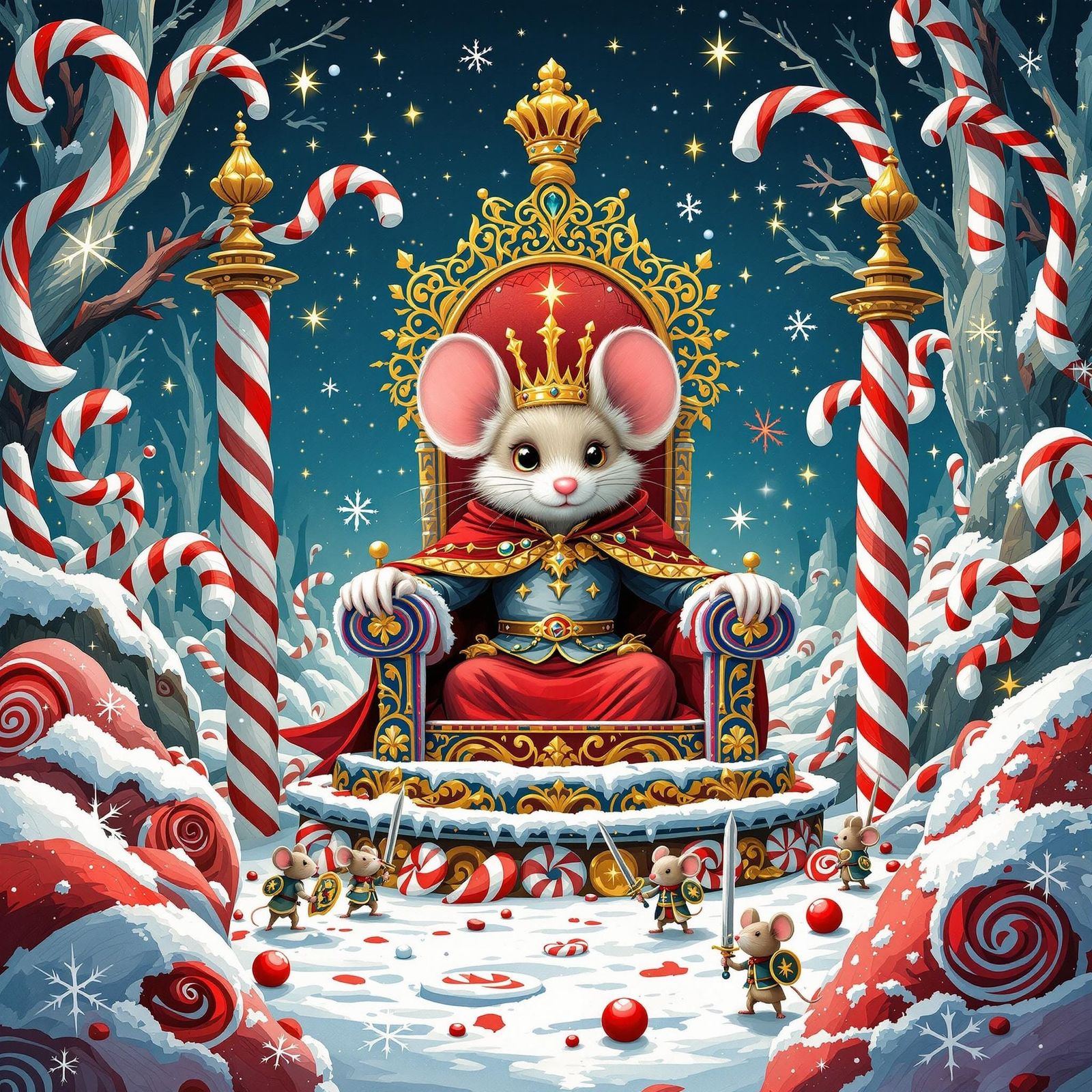 Whimsical Mouse King in a Vibrant Candy Realm