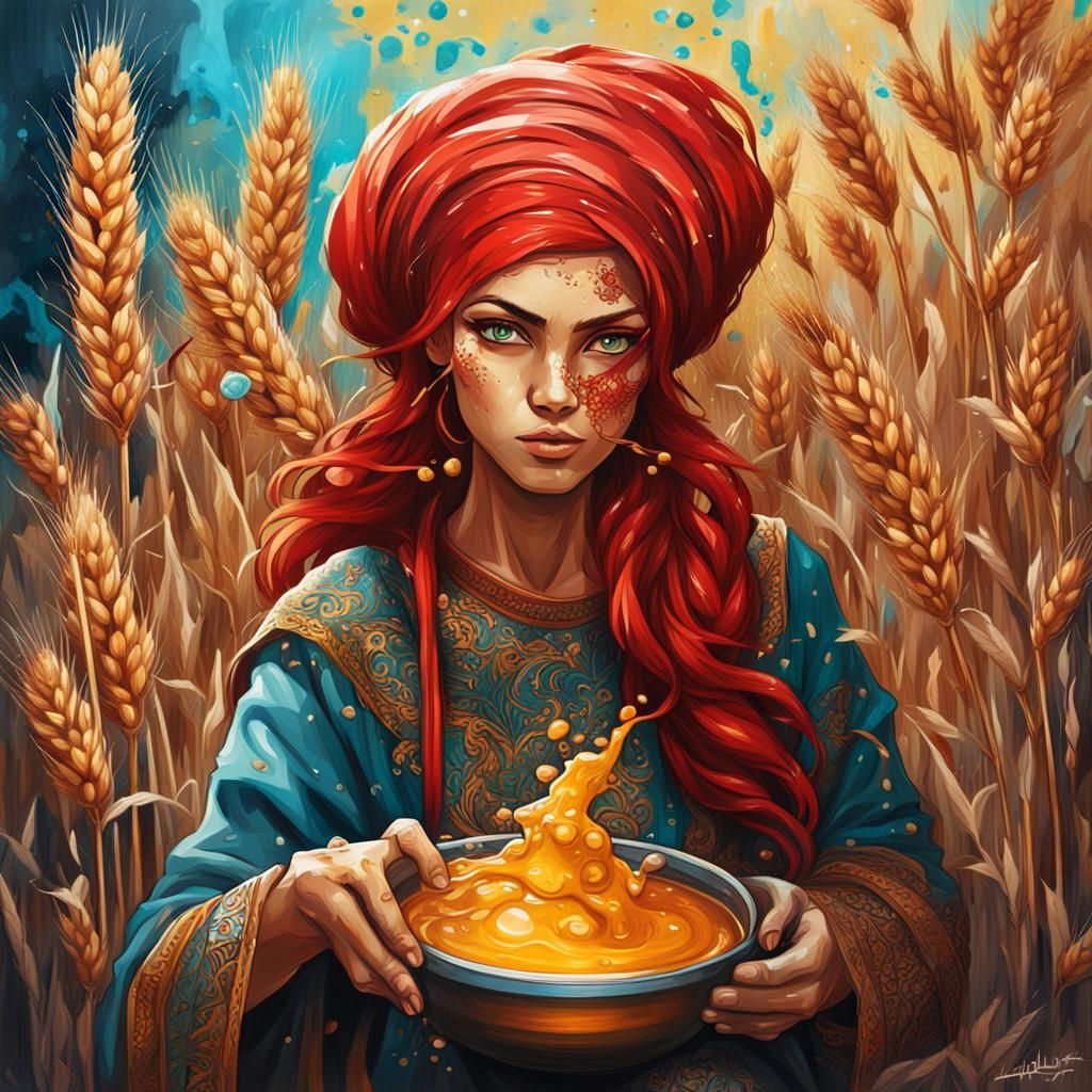 Persian Ninkasi with Red Hair in Graffiti Art