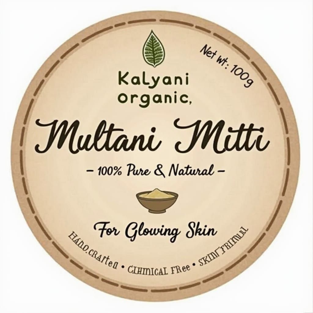 Organic Multani Mitti Sticker Design with Elegant Typography
