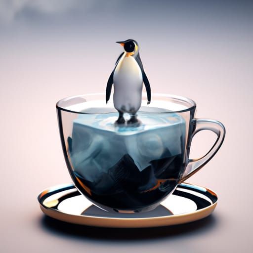 Cute Penguin on Iceberg in Tea Cup
