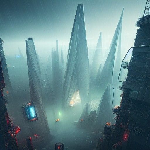Misty Futuristic Cityscape with Vivid Colors
