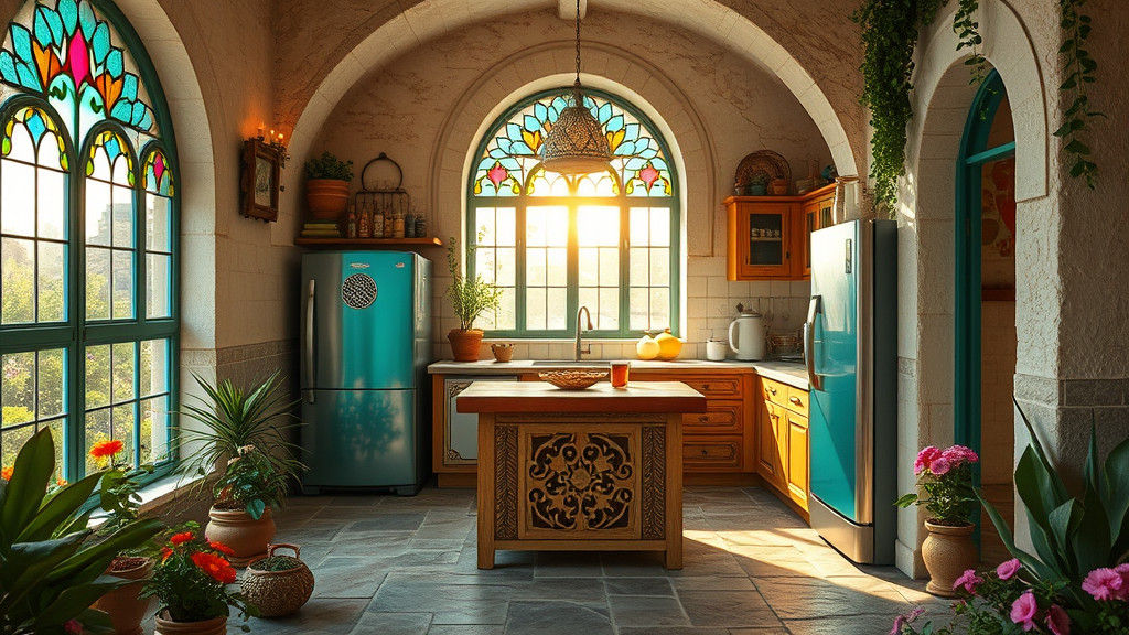 Sun-Drenched Arabian Kitchen with Stained Glass