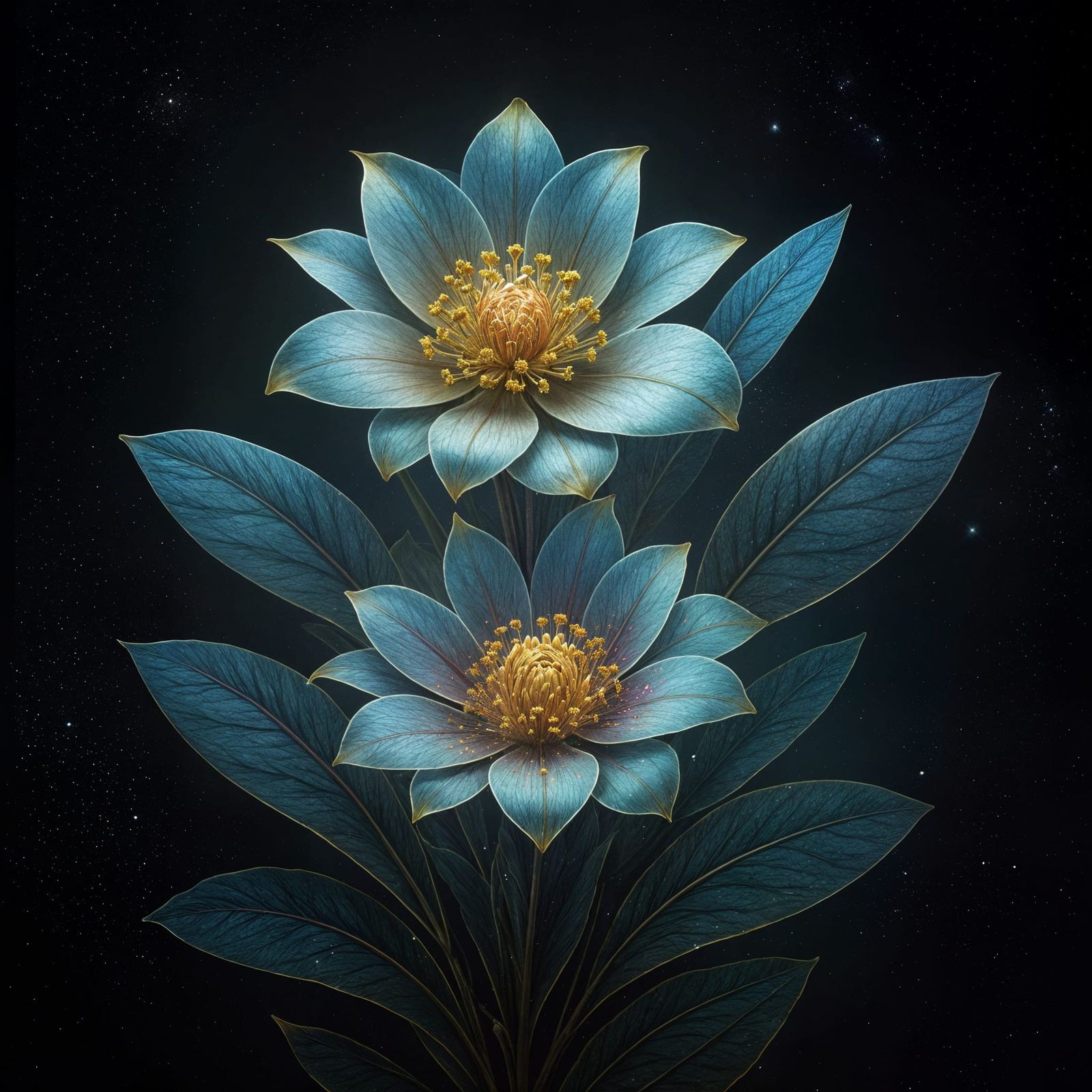 Ethereal Cosmic Flowers Glowing in Iridescent Light
