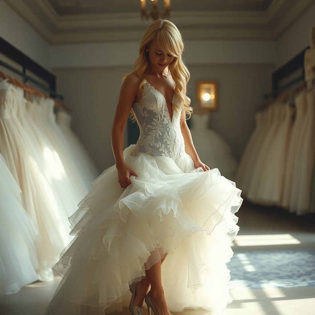 Boy in Wedding Dress in Elegant Dress Shop