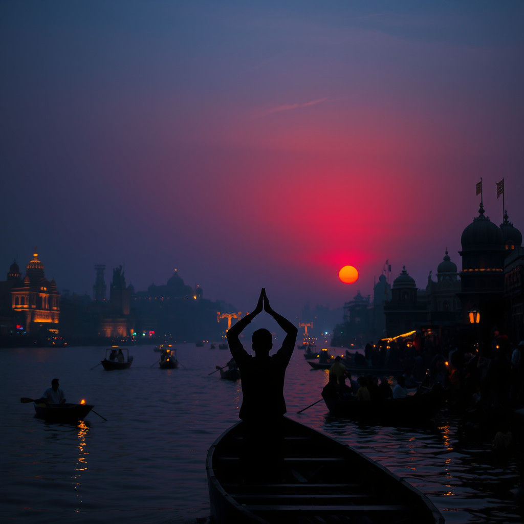 Varanasi City Skyline at Dawn, Bierstadt Style
