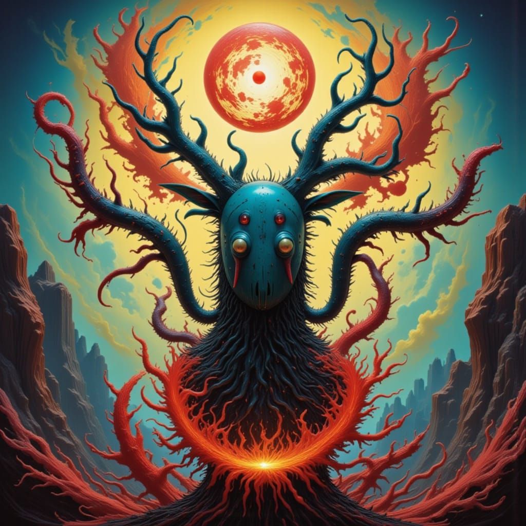 Surreal Ravens Soar Through a Vibrant, Dreamlike Sun