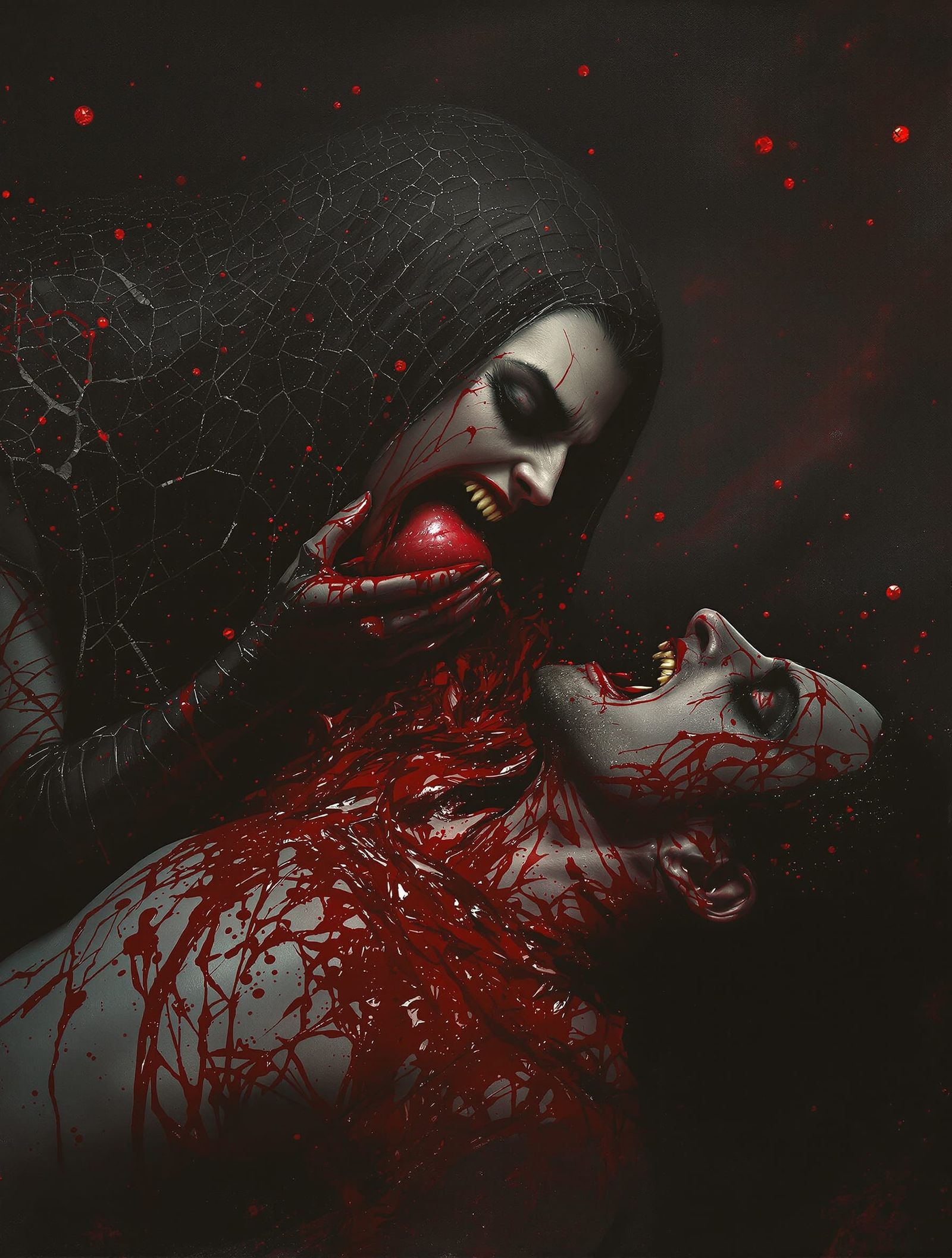 Gothic Vampire Queen Devours Lover's Heart in Horror Style