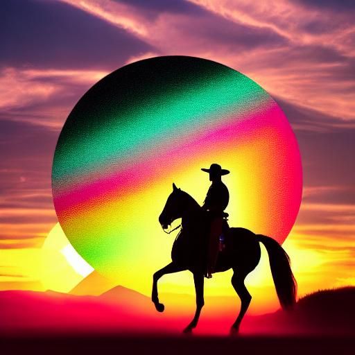 Cowboy Rides into Vaporwave Sunset: Neon Colors