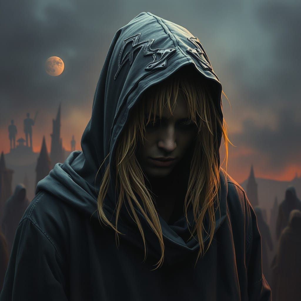 Mysterious Figure in Dark Fantasy Landscape