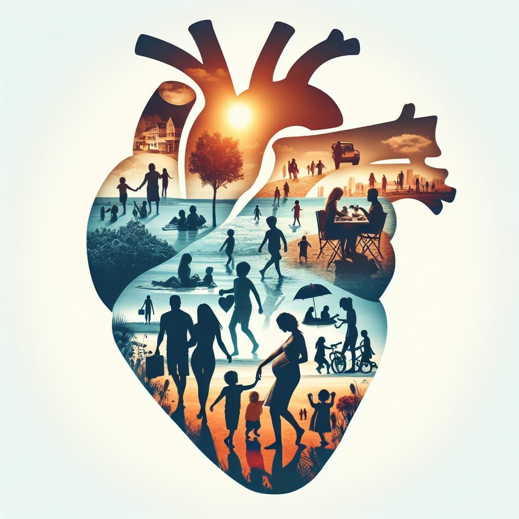Heart Silhouette with Double Exposure of Joyful Life