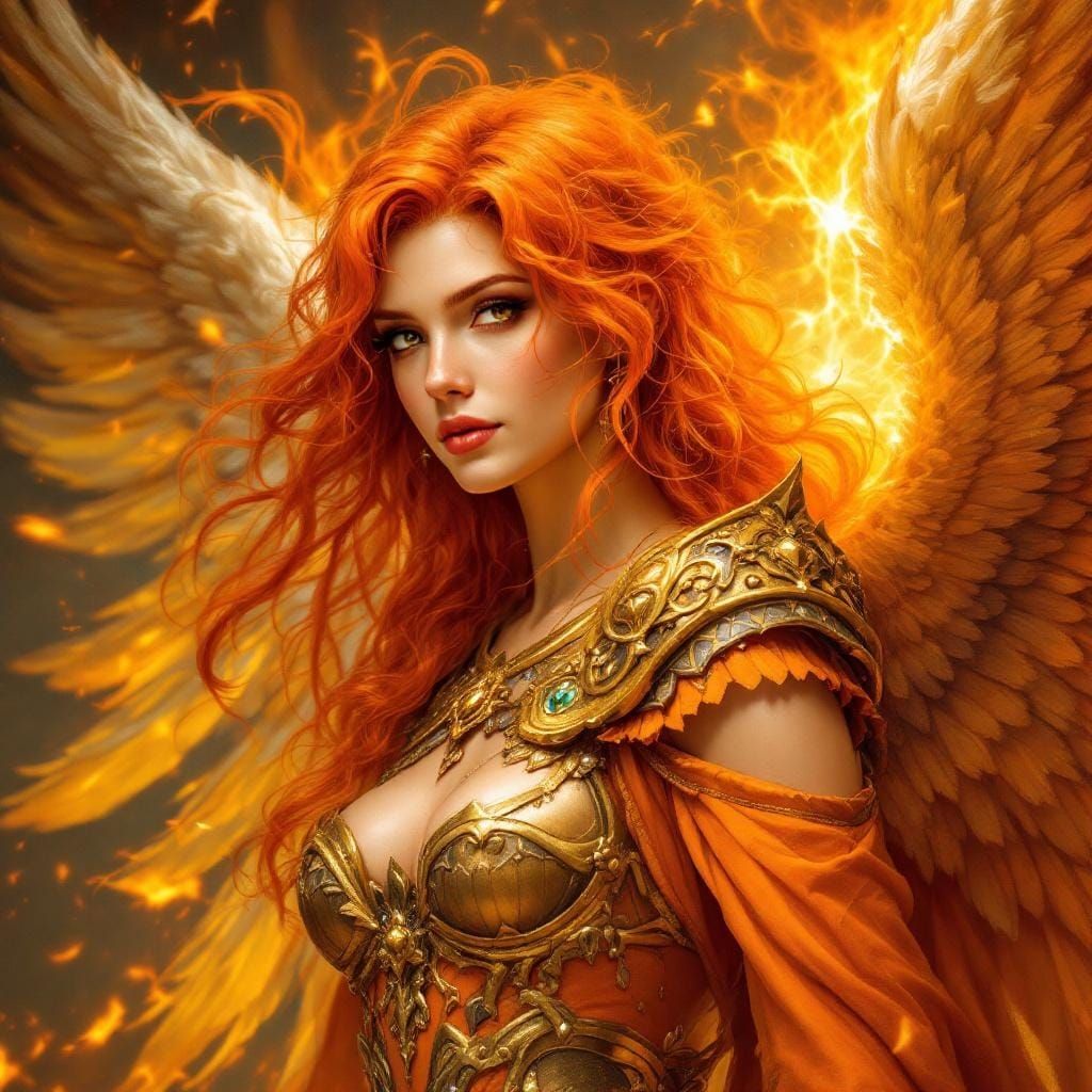 Fantasy Archangel Zerachiel Portrait in Orange
