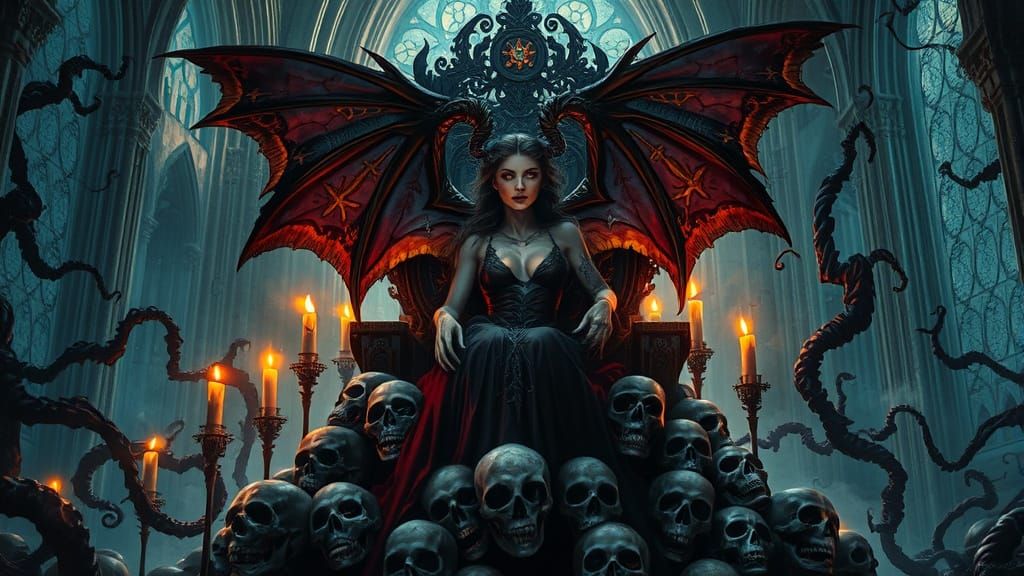 Hauntingly Beautiful Demon on Obsidian Throne