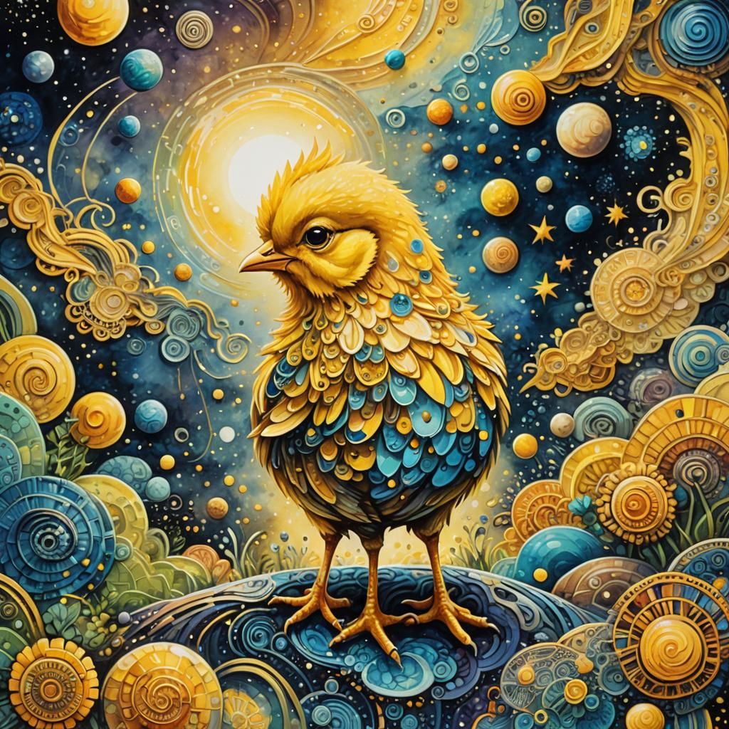 Cosmic Chick's Universe Journey: Mixed Media Illustration