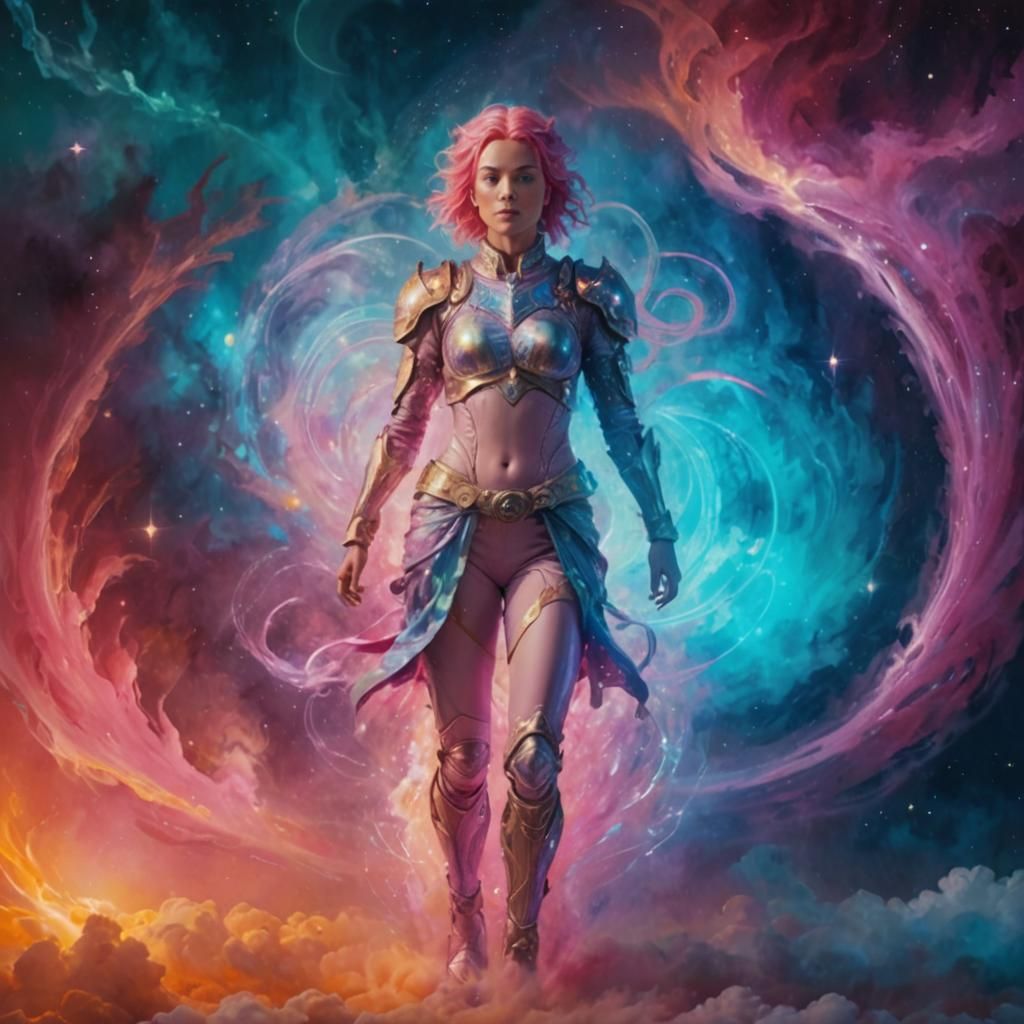 Astral Woman in Cosmic Energy, Mixed Media Illustration