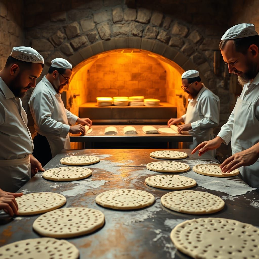 Haredi Bakers Gather Around Traditional Metal Table Rolling ...