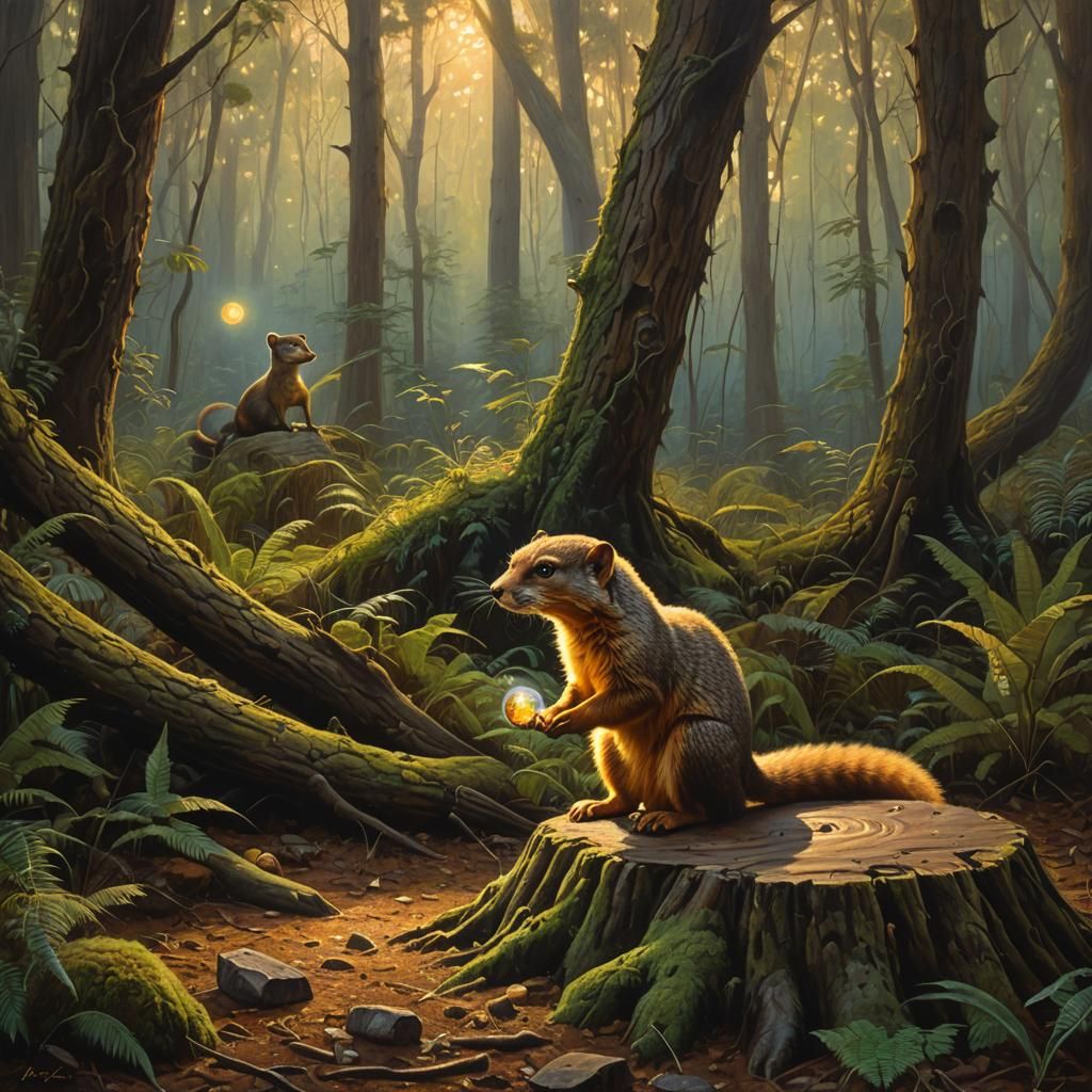 Mongoose in Uniform with Magical Orb, Oil Painting